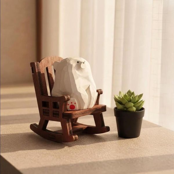 Bear in a Rocking Chair, hand-carved wooden figurine