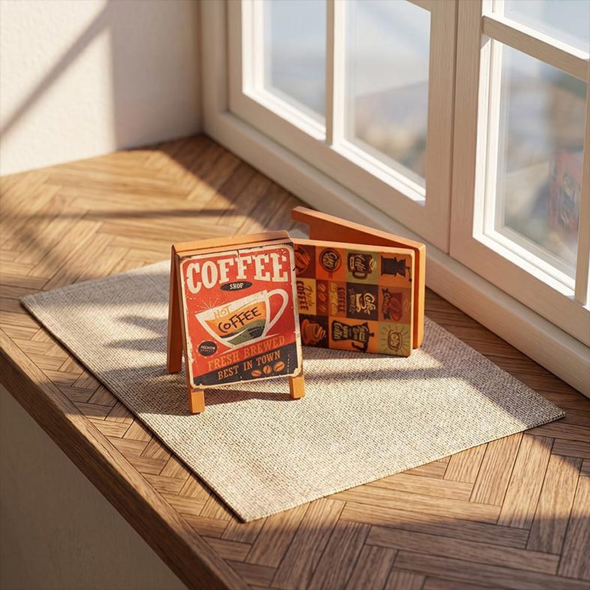 Miniature Coffee Sign, hand-carved wooden figurine