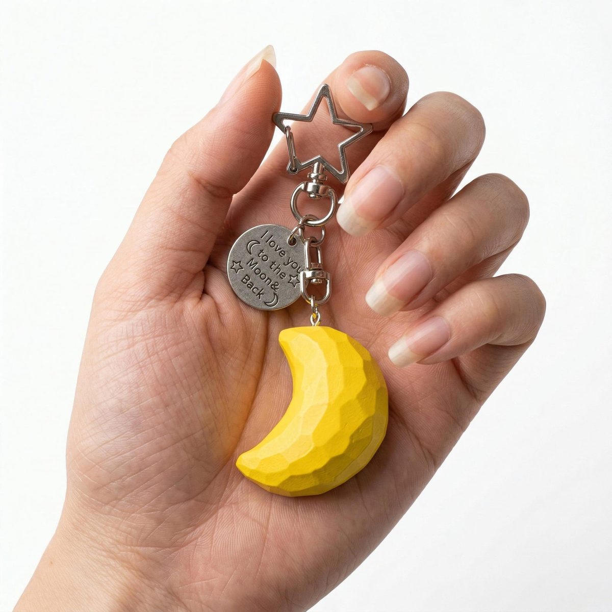 Moon Bag Charm, hand-carved wooden figurine