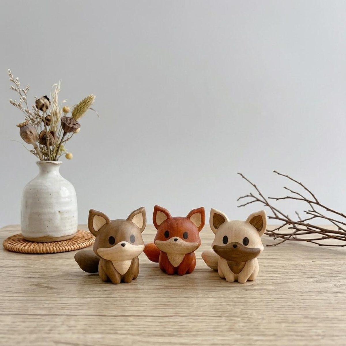 Natural Wood Fox, hand-carved wooden figurine