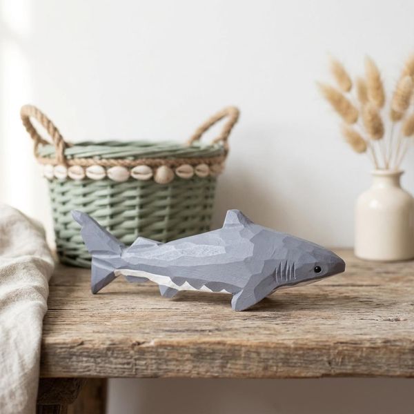 Wooden Shark Figurine, hand-carved wooden figurine
