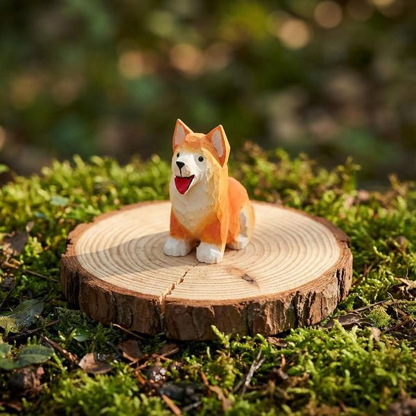 Orange Corgi, hand-carved wooden figurine
