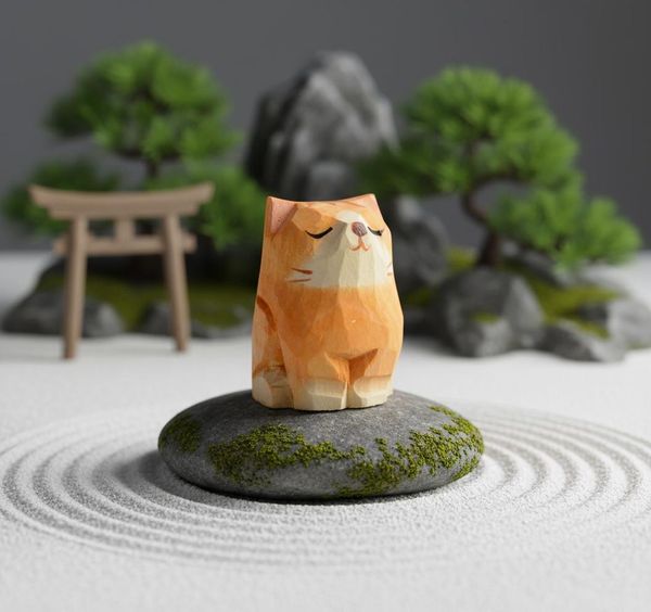 Faceted Orange Tabby Cat, hand-carved wooden figurine