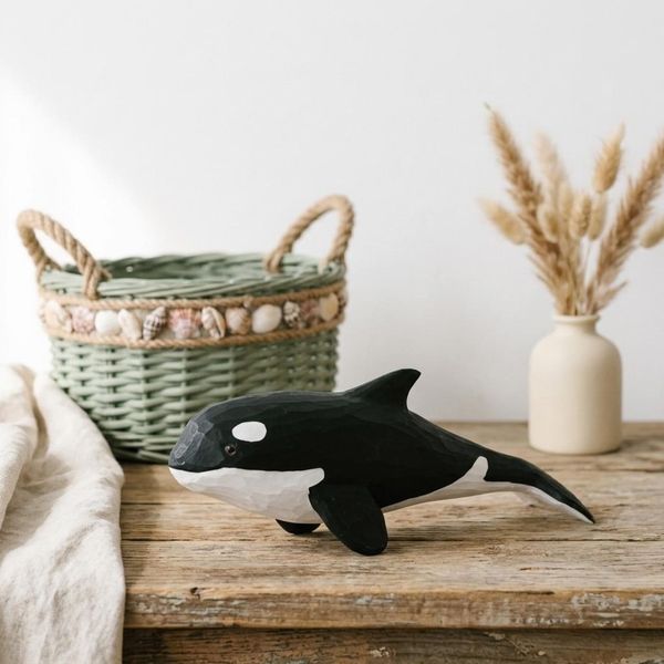 Painted Orca, hand-carved wooden figurine