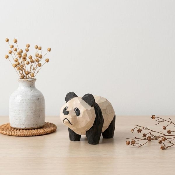 Painted Panda, hand-carved wooden figurine