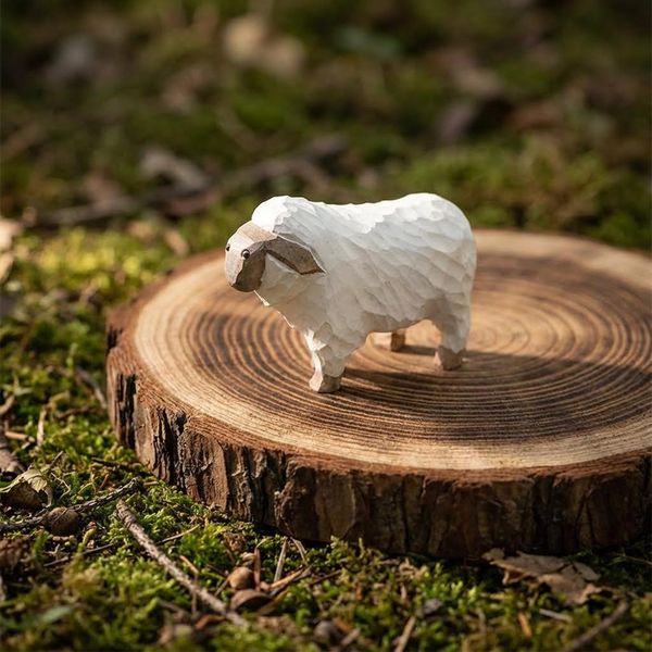 Painted Sheep Ornament, hand-carved wooden figurine