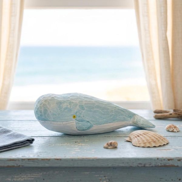 Painted Sperm Whale, hand-carved wooden figurine