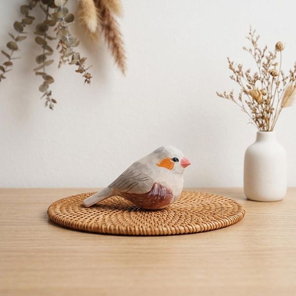Zebra Finch Figurine, hand-carved wooden figurine