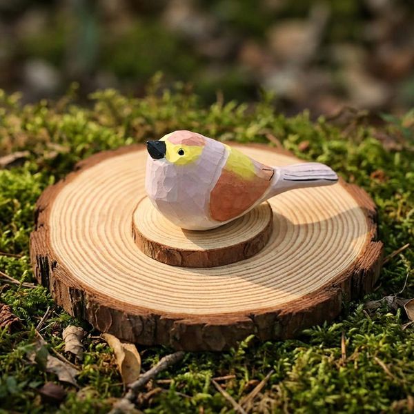 Pink Sparrow, hand-carved wooden figurine
