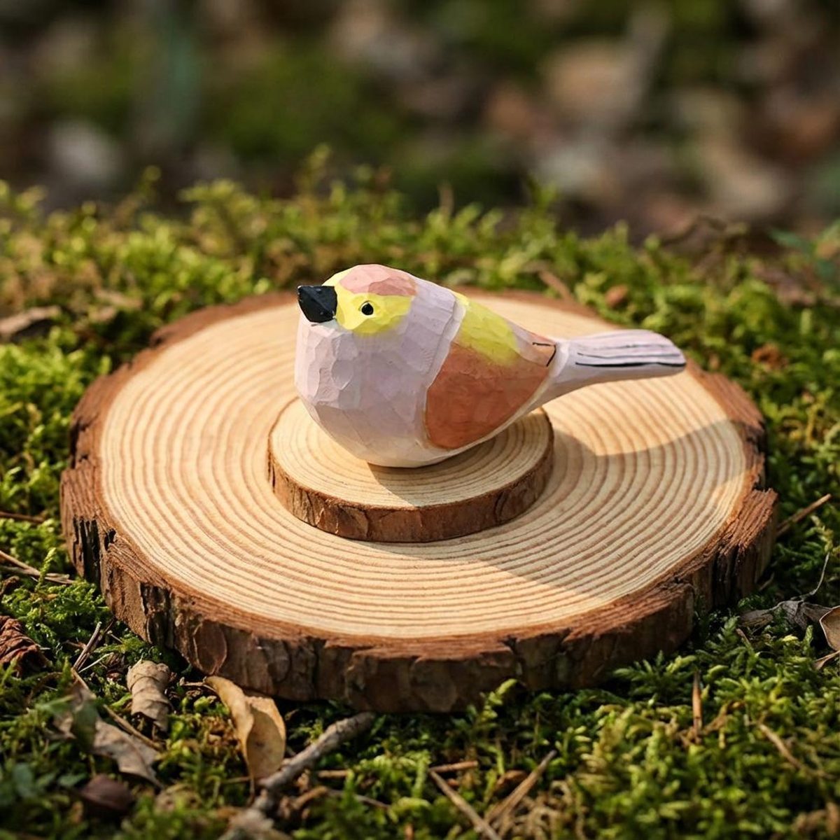 Pink Sparrow, hand-carved wooden figurine