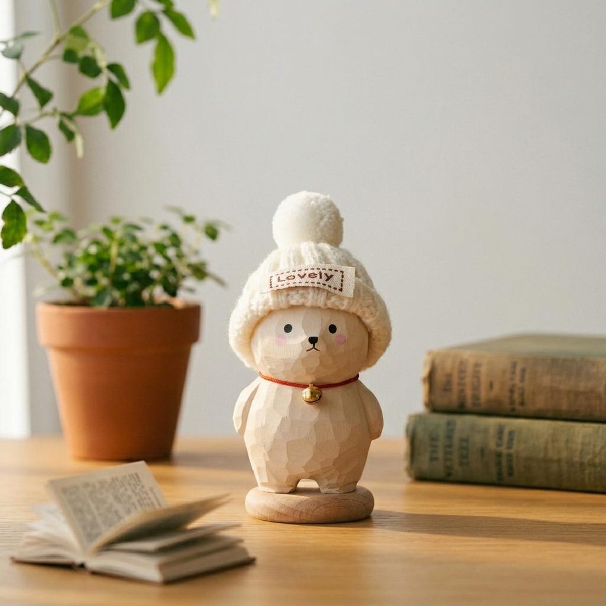 Personalised Polar Bear, hand-carved wooden figurine