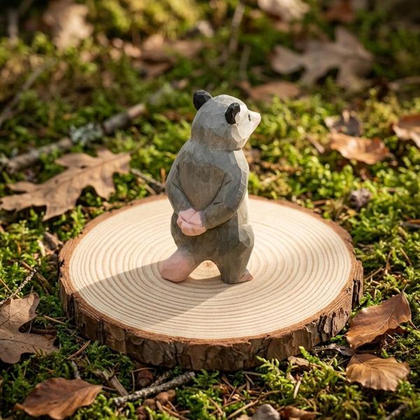 Possum at the Window, hand-carved wooden figurine