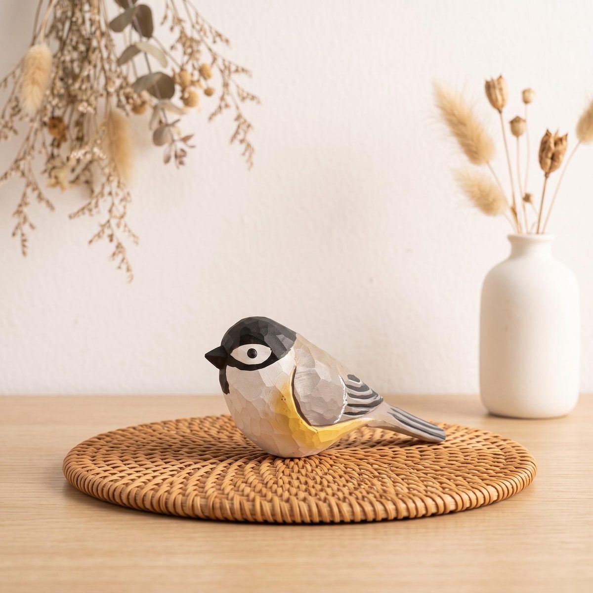 Chickadee Figurine, hand-carved wooden figurine