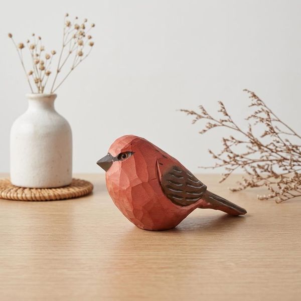 Red Finch Figurine, hand-carved wooden figurine