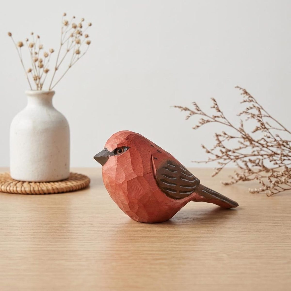 Red Finch Figurine, hand-carved wooden figurine