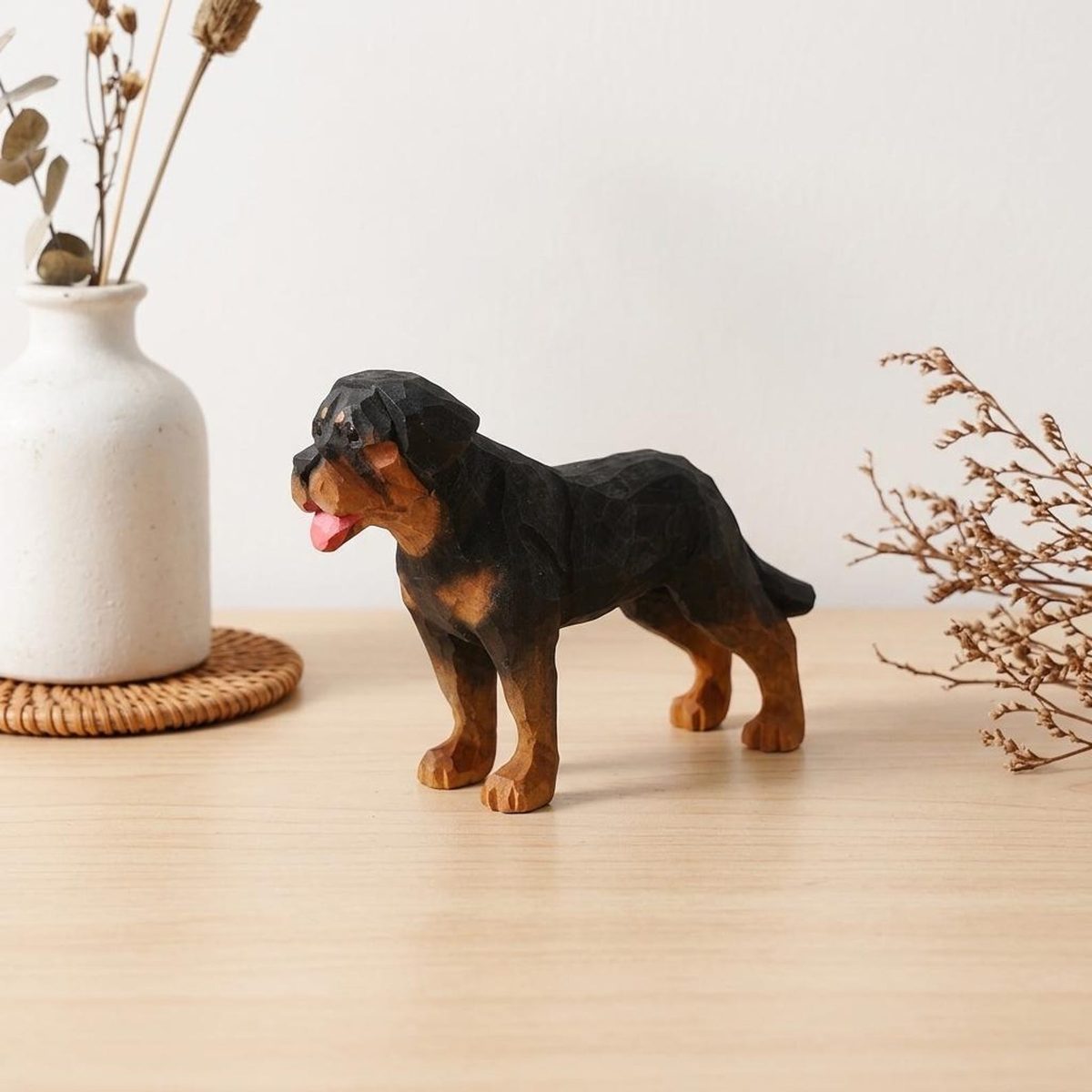 Rottweiler Figurine, hand-carved wooden figurine