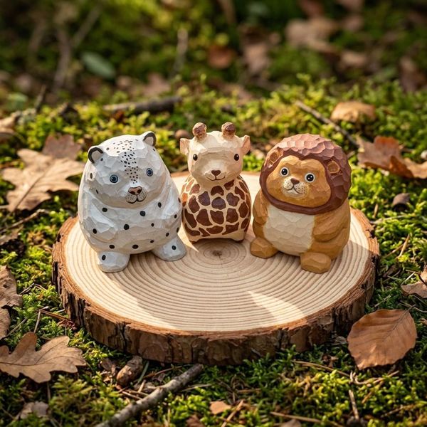 Safari Animal Figurines, hand-carved wooden figurine
