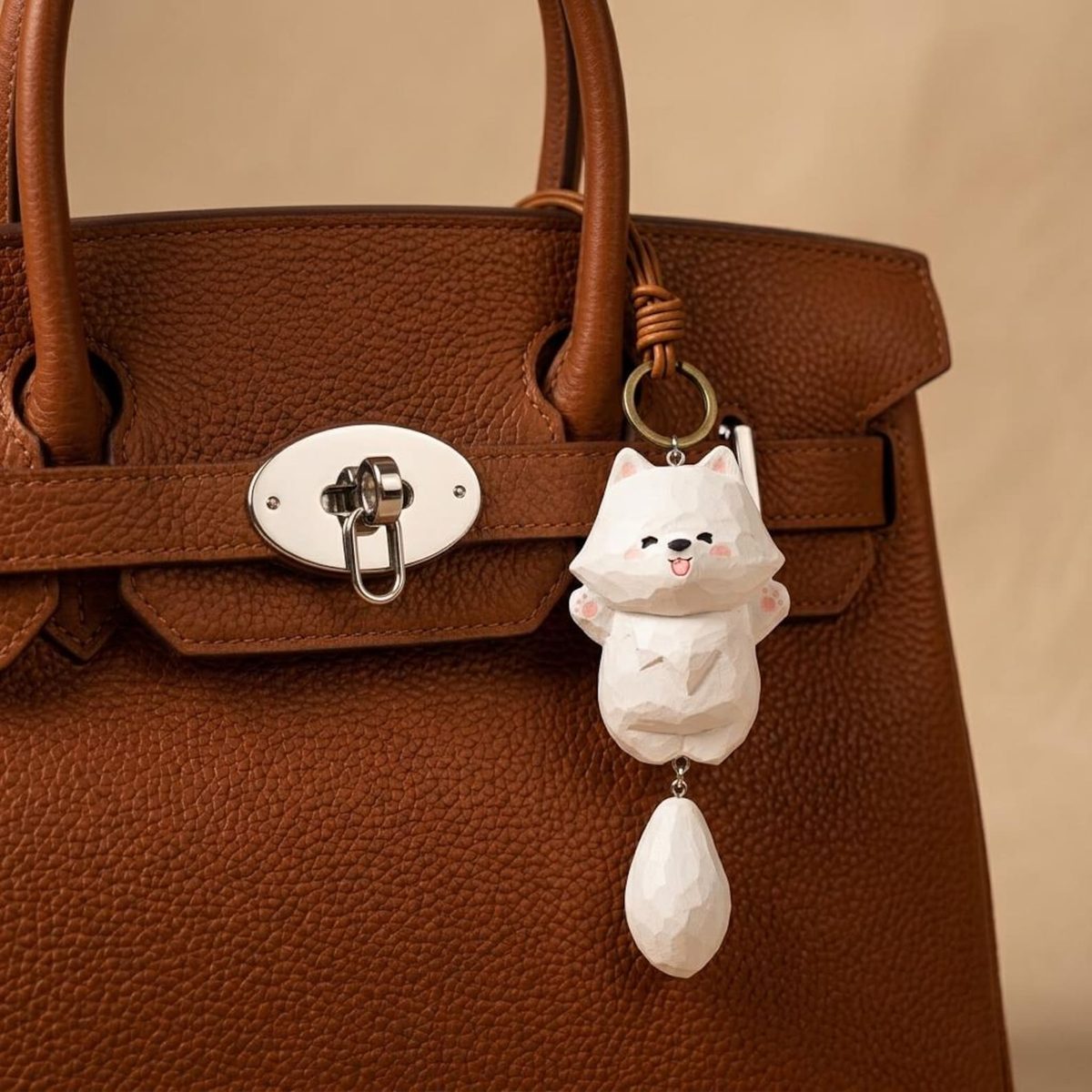Samoyed Dog Charm, hand-carved wooden figurine