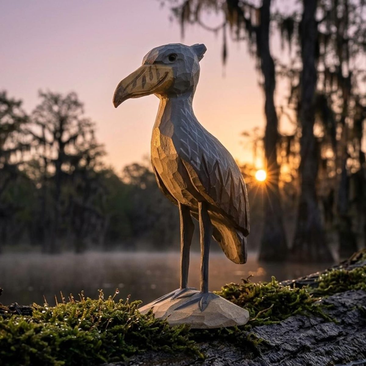 Shoebill Stork, hand-carved wooden figurine