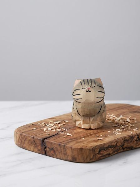 Personalised Silver Tabby, hand-carved wooden figurine