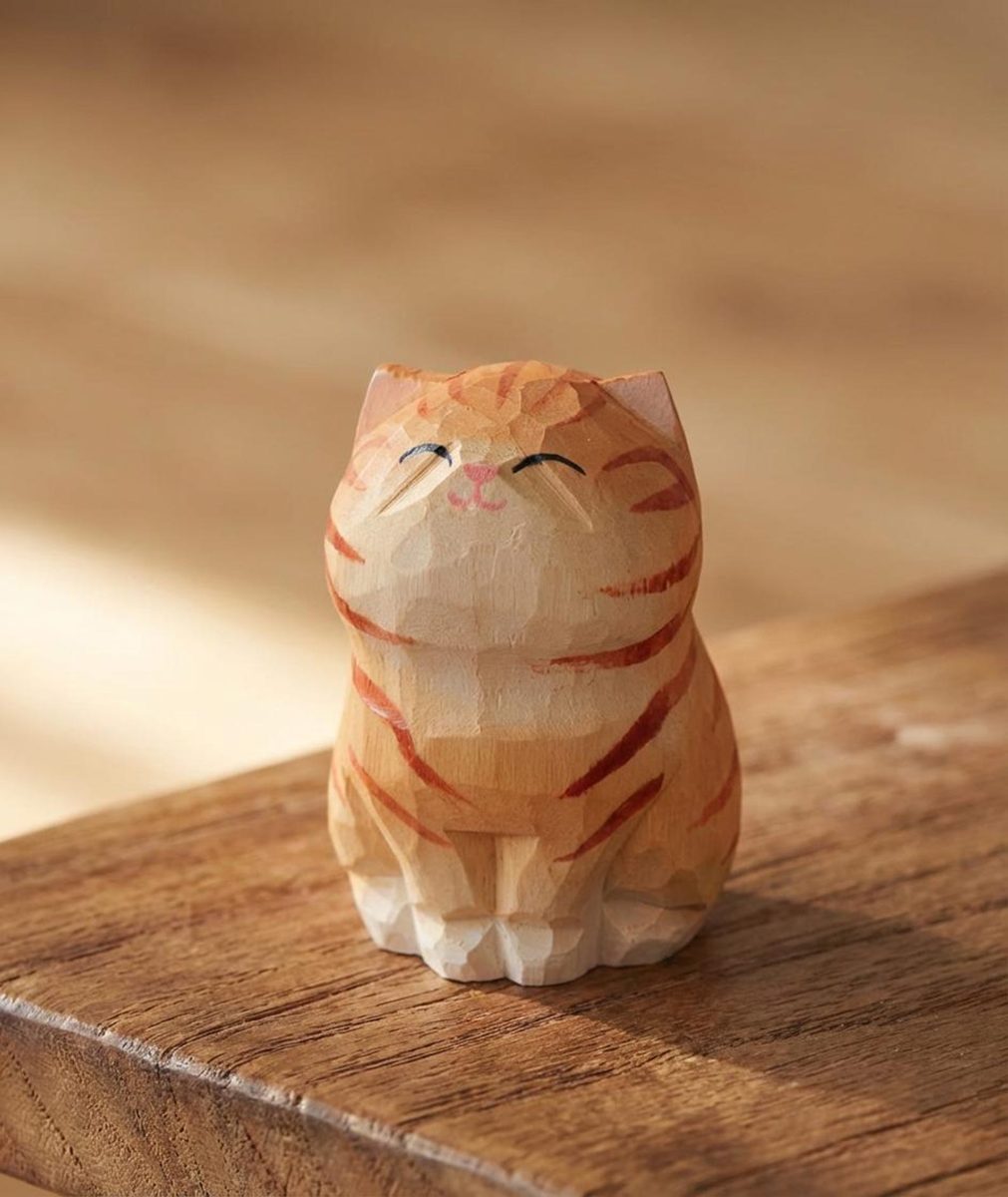 Smiling Ginger Cat (Personalised), hand-carved wooden figurine