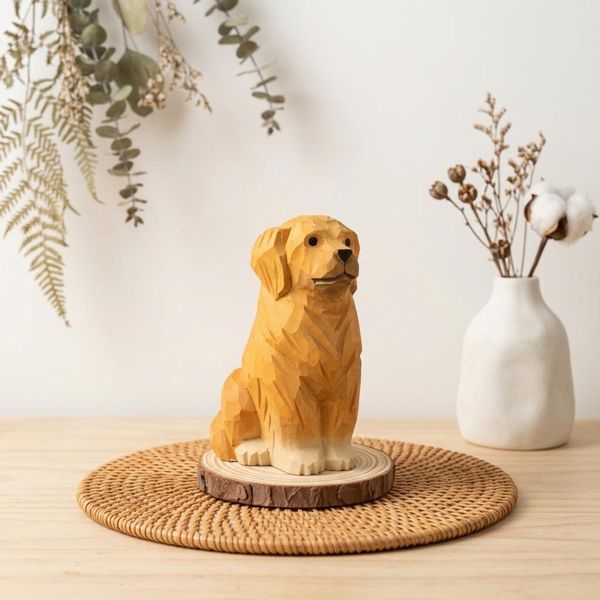 Textured Golden Retriever, hand-carved wooden figurine