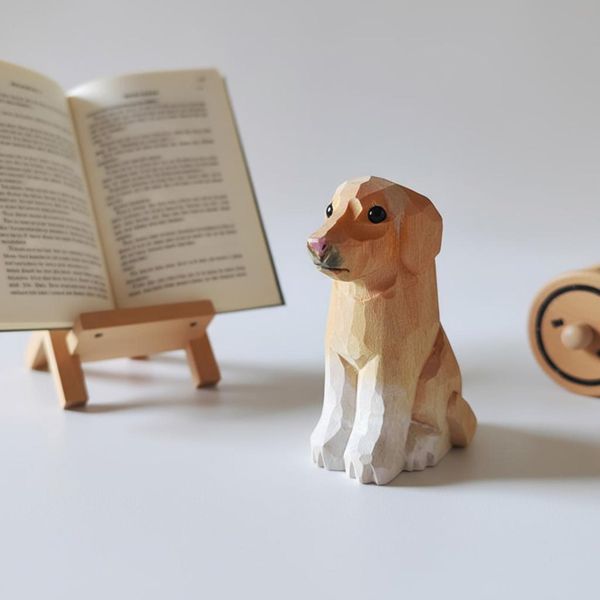 Tiny Golden Retriever, hand-carved wooden figurine