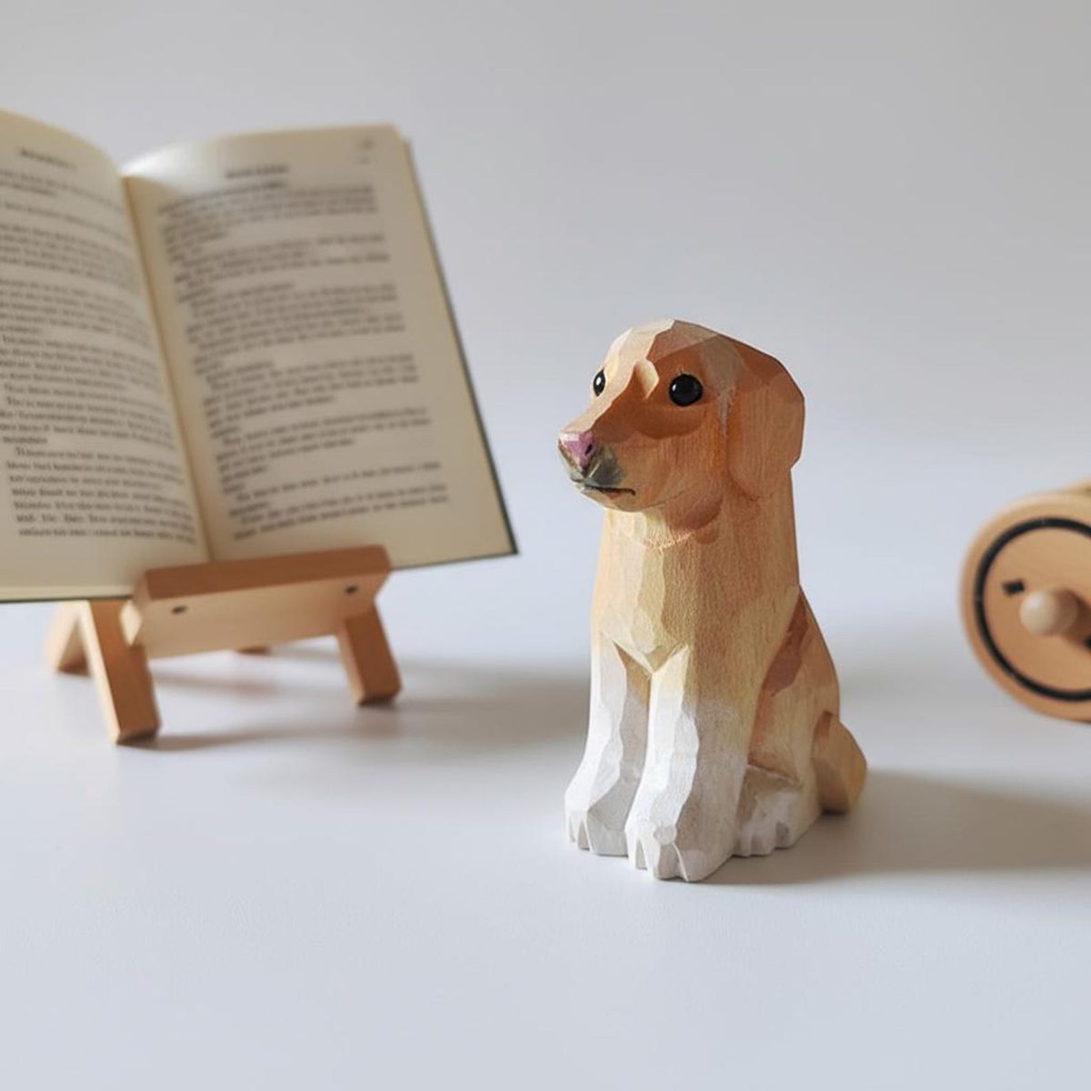 Tiny Golden Retriever, hand-carved wooden figurine