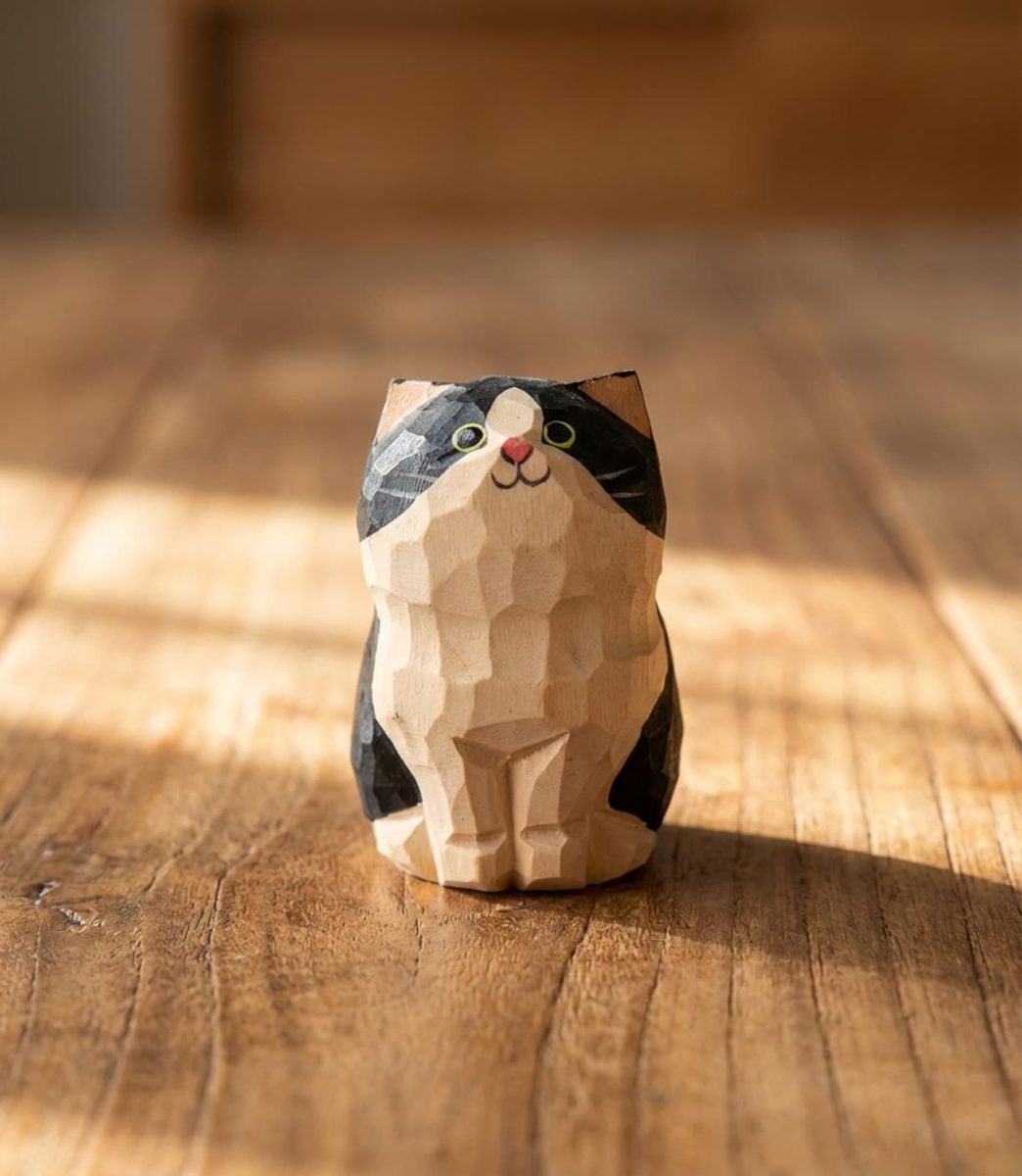 Personalised Tuxedo Cat, hand-carved wooden figurine