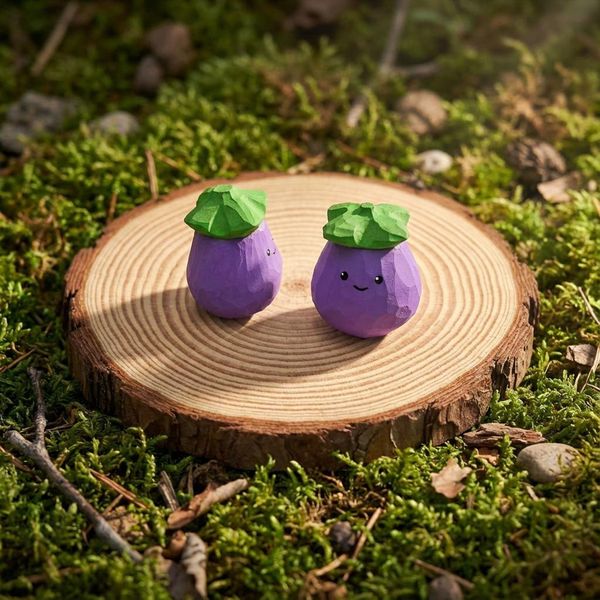 Whimsical Eggplant Figurine, hand-carved wooden figurine