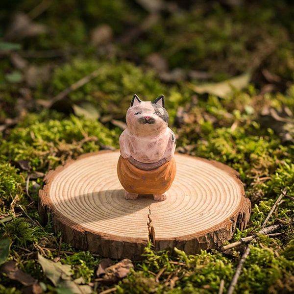 Whimsical Wooden Cat, hand-carved wooden figurine