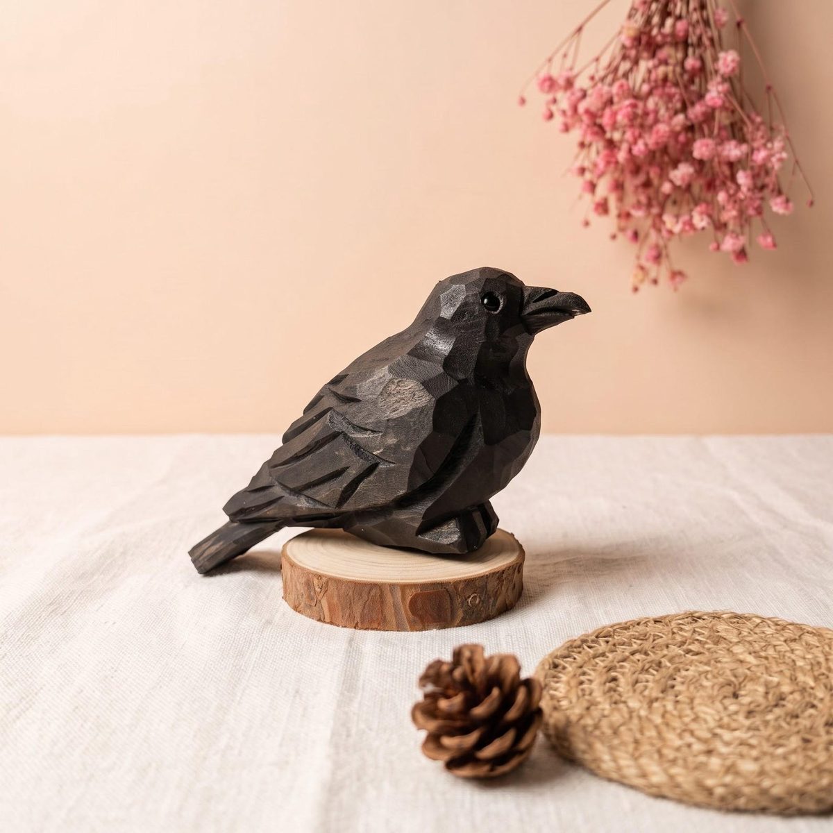 Wooden Crow, hand-carved wooden figurine